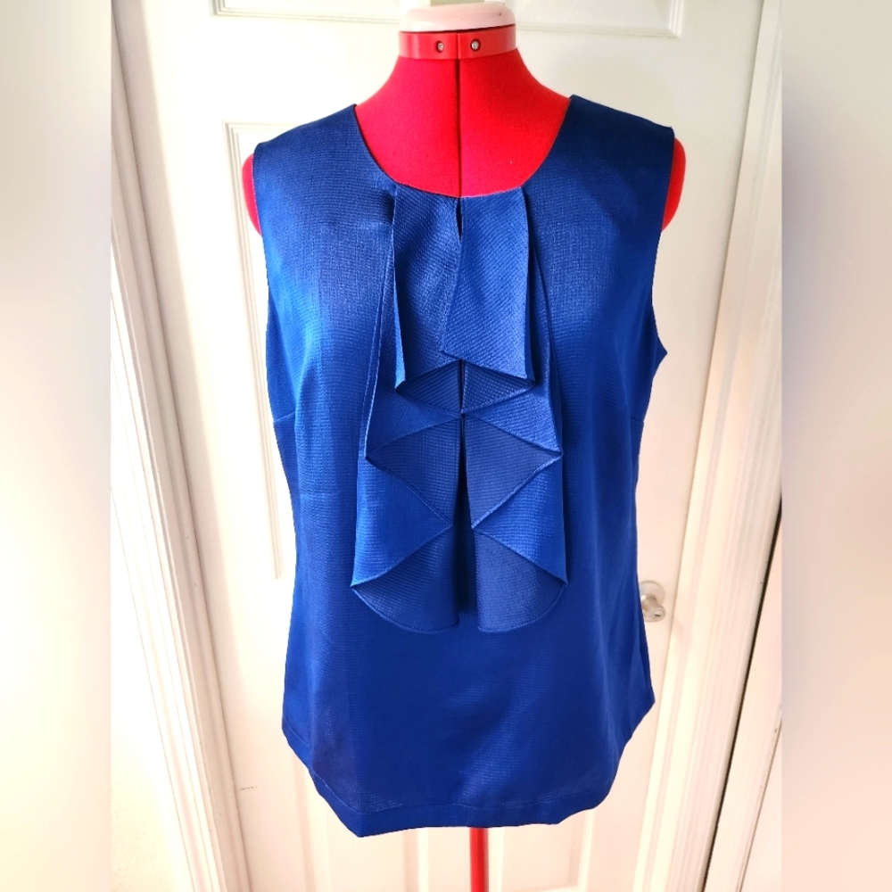 Blue Silky Blouse with Ruffle
